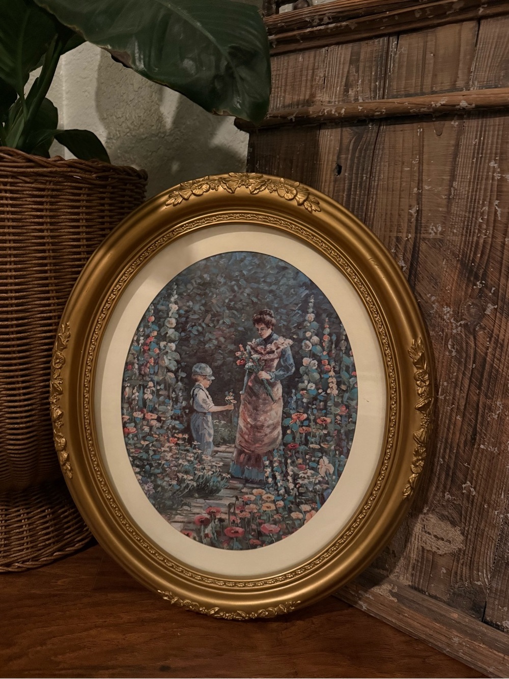 Vintage HOMCO Picture “Mother And Son In Flower Garden”